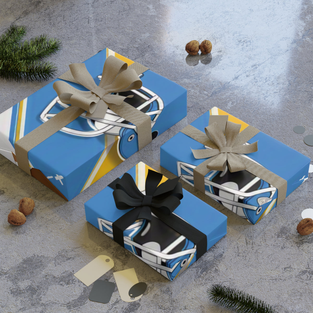 Honolulu Blue, Yellow & White Gift Wrap