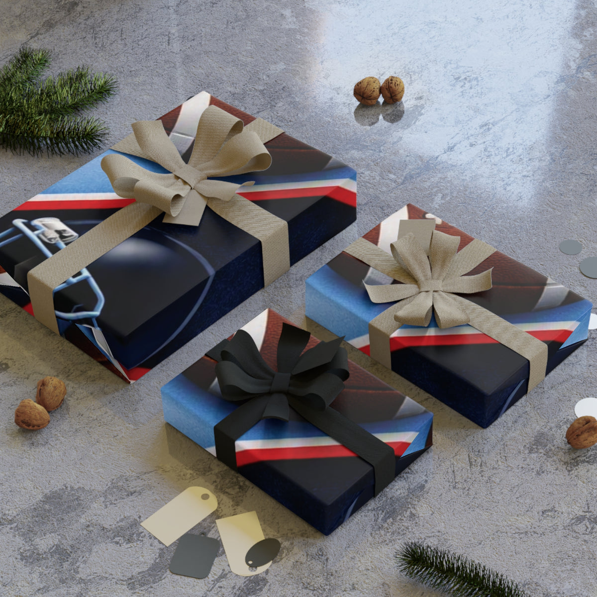 Navy, Light Blue & Red Gift Wrap